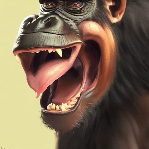 Image similar to Strong Angry Chimpanzee Screaming, Boris Vallejo, Epic, 8k resolution, ArtStation, Hyperrealistic