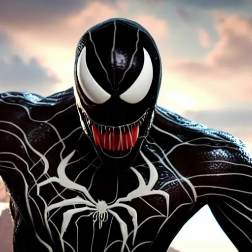 Image similar to venom from spiderman roaring, 8k, hyper realistic,fine details, foreboding