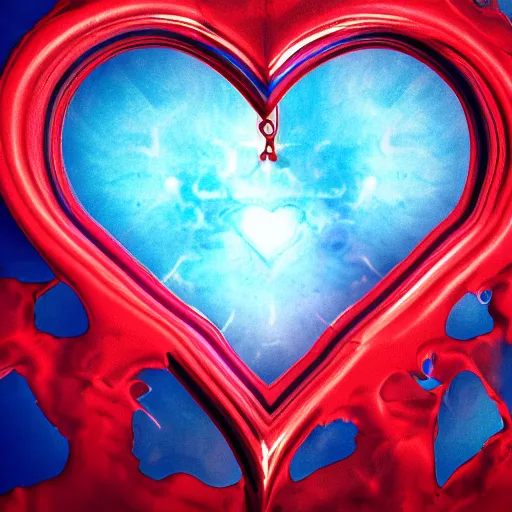 Prompt: heart of code, retouched with photoshop, edited, vivid blue and red hues, artistic, high detail