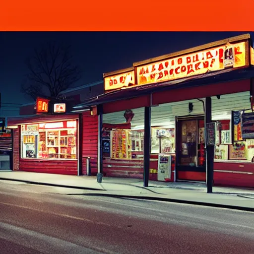 Prompt: photo of a haunted convenience store at night