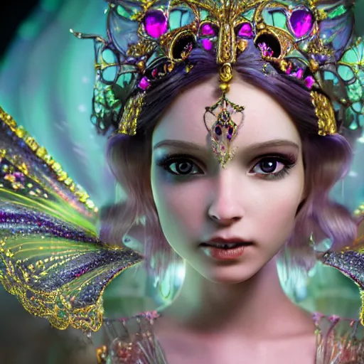 Image similar to portrait of fairy princess, glowing, ornate and intricate jewelry, jaw dropping beauty, glowing background lighting, white accent lighting, hyper detailed, fairy tale, 4 k octane render