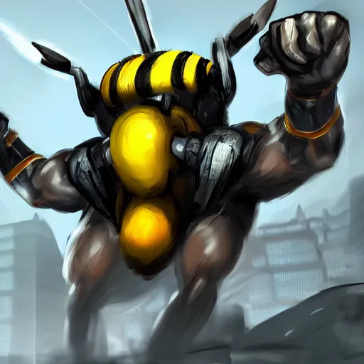 Prompt: gigachad super strong buff bee, headshot photo, concept art by Feng Zhu, 4K, UHD, High quality, trending on ArtStation HQ, Digital art