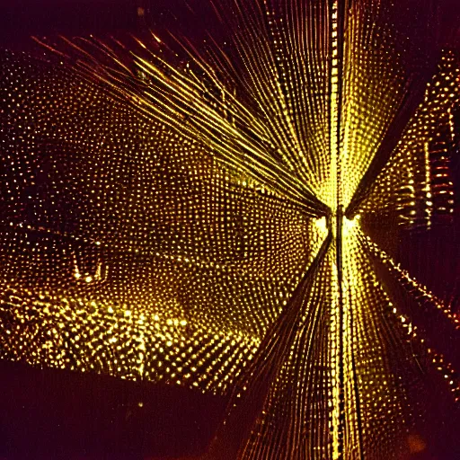 Image similar to a disco skull full of long spikes, reflecting light in a nightclub, grainy film photograph