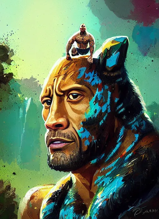 Prompt: dwayne johnson as jaguar god, by ismail inceoglu