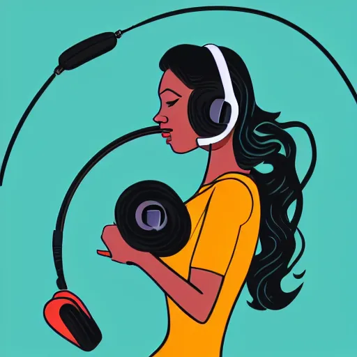 Image similar to a beautiful illustration of a woman in with headphones dancing by jason brooks, hed kandi, adobe illustrator