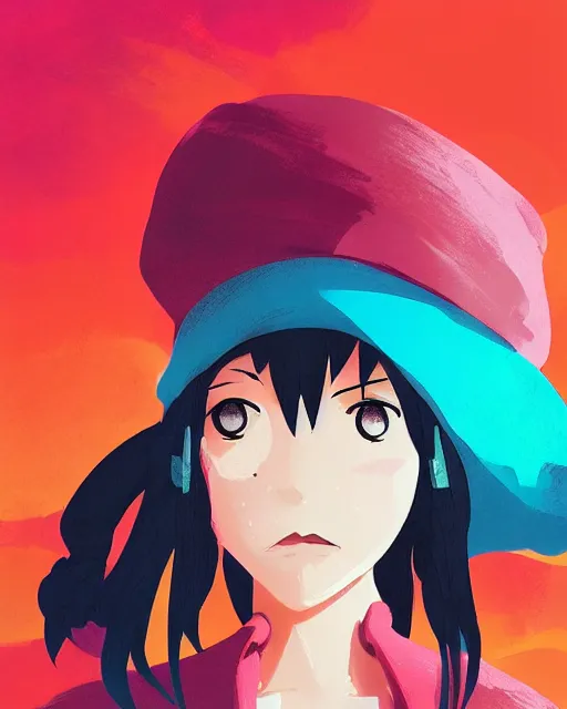 Image similar to girl with beret, colored manga panel, drawn by Anton Fadeev