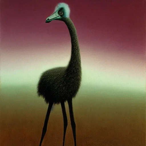 Image similar to an emu as a zdzisław beksinski painting