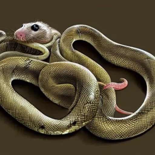 Prompt: a picture of a rat and snake morphed together