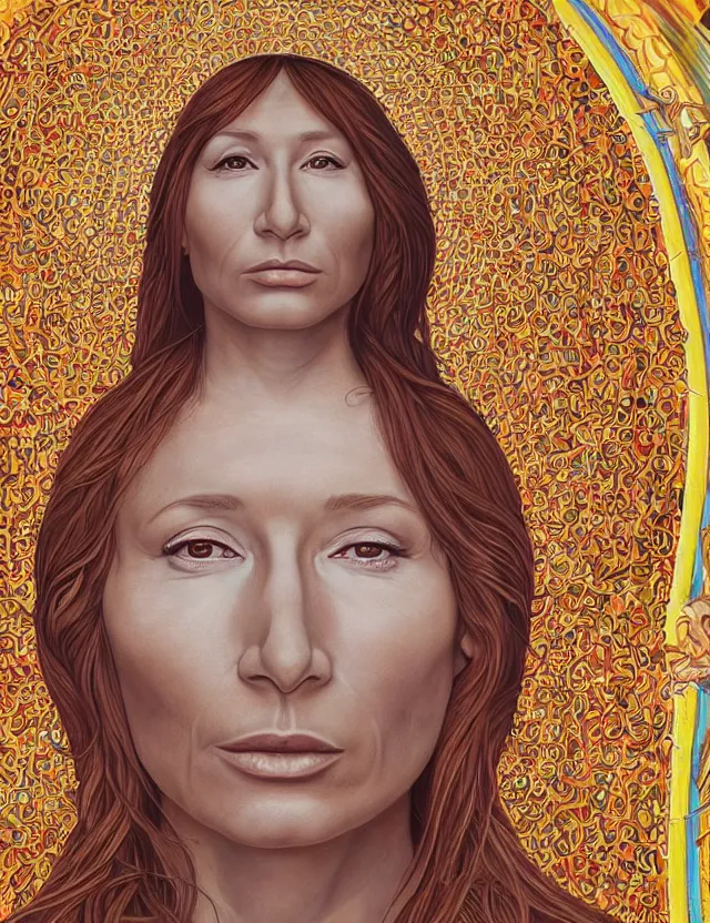 Prompt: a portrait of tori amos as a byzantine saint by alex grey