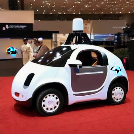 Prompt: google self driving car equipped with multiple rocket launcher system, photo from defense innovations expo 2 0 2 0