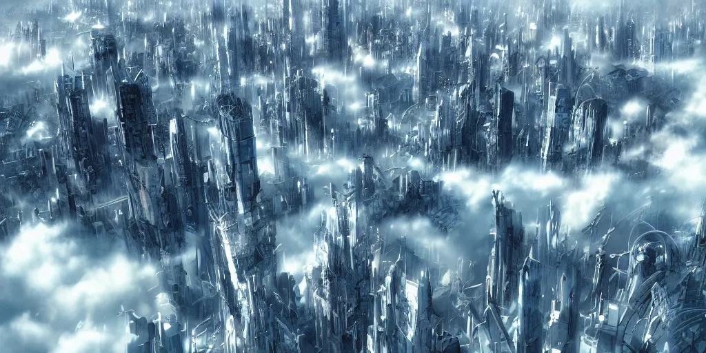 Image similar to A futuristic city in the clouds