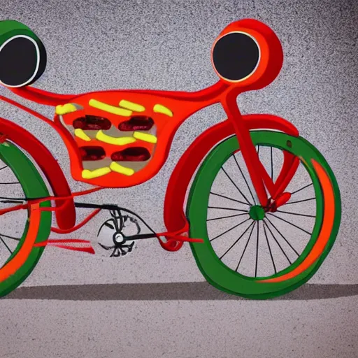 Image similar to a bicycle made of hot dogs