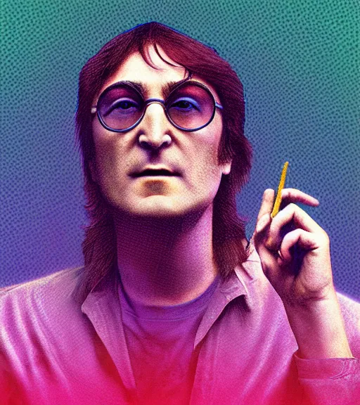 Image similar to 90s vaporware digital art of John Lennon smoking weed