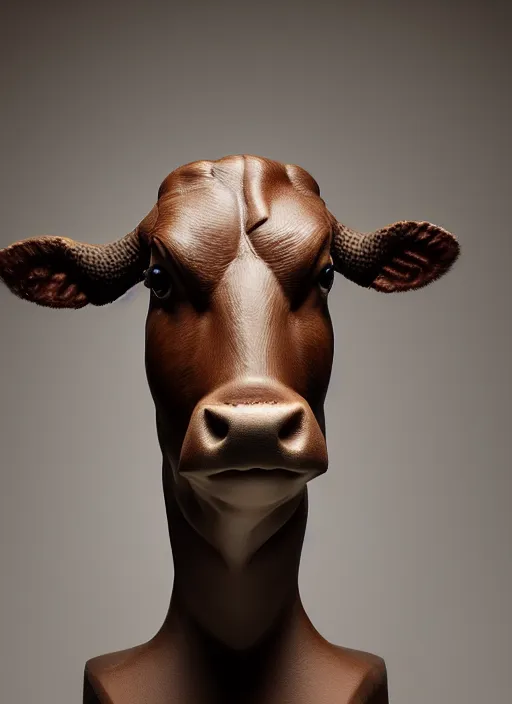 Prompt: stylised bust sculpture of a Guernsey Cow, beautiful studio lighting