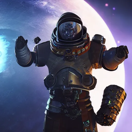 Prompt: space pirate wearing an armor in space, unreal engine, ultra realistic, 8 k, arcane style, ultra detailed, ray tracing