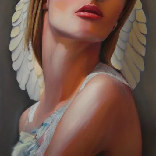 Image similar to hyperrealism oil painting, fashion model portrait, heaven angel