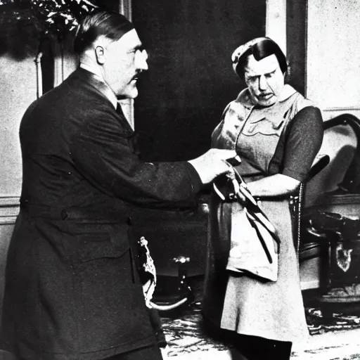 Prompt: Adolf Hitler is being spanked by his mom.