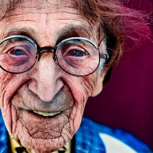 Prompt: old john lennon singer at age 9 0 years old, color ( sony a 7 r iv, symmetric balance, polarizing filter, photolab, lightroom, 4 k, dolby vision, photography award ), vogue, perfect face