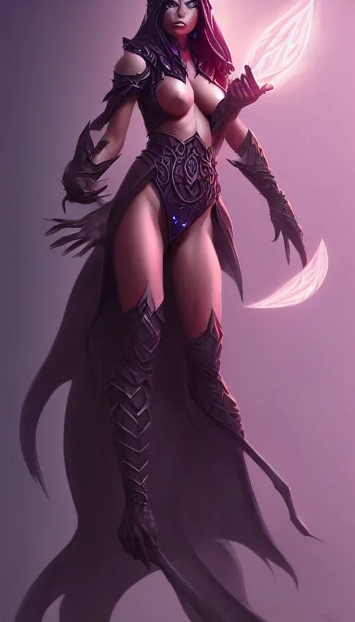 Image similar to dark sorceress full body view, highly detailed, artgerm style, artstation, soft light, sharp focus, illustration, character design, concept art, correct anatomy