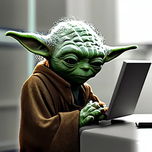 Image similar to yoda using computer