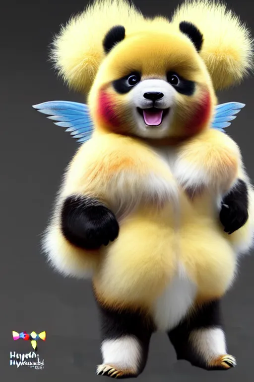 Image similar to high quality 3 d render hyperrealist very cute multicolor stripped fluffy! phoenix panda hybrid with wings!! highly detailed, vray smooth, in the style of detective pikachu, hannah yata charlie immer, dramatic blue light, low angle, uhd 8 k, sharp focus