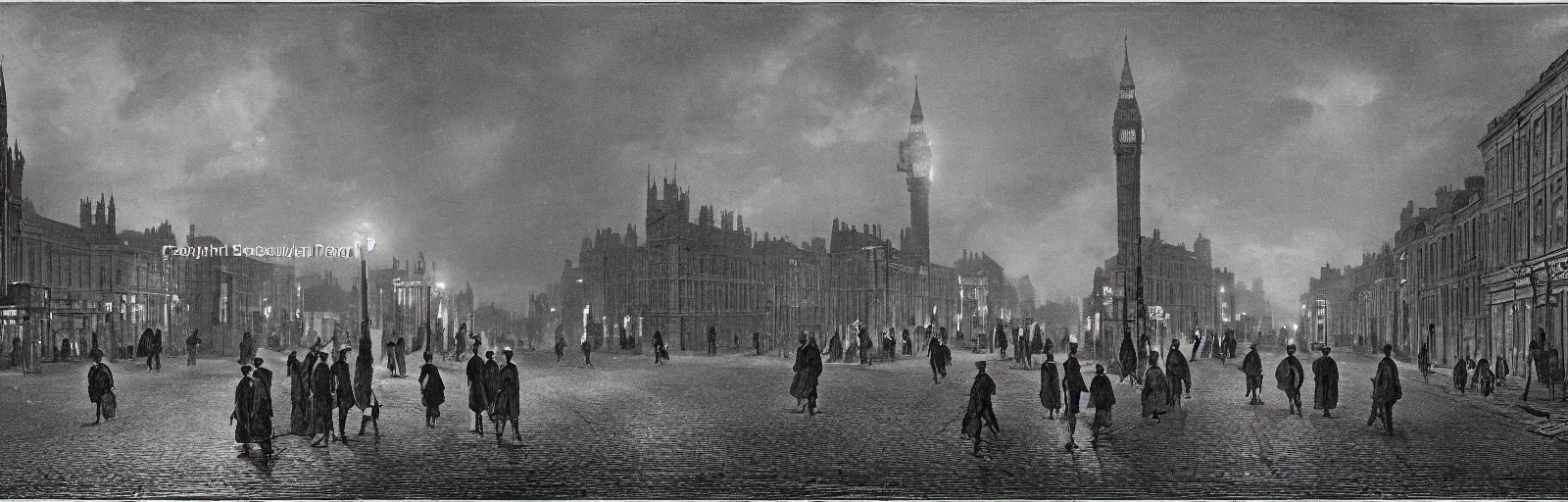 Prompt: London street september 6th, 1875, at night time, wideshot, cinematic