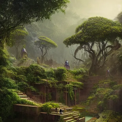 Image similar to beautiful!!!!!! garden at the top of a babylonian ziggurat, eden, jungle, greg rutkowski, chris tulloch mccabe, valentina remenar, asher duran, digital art, concept art, trending on artstation