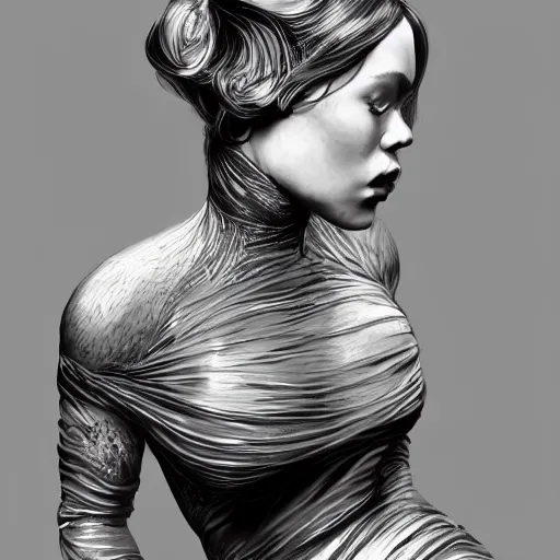 Prompt: painting of a female in a skintight dress, by dan hillier and charlie bowater and artgerm, 4 k, highly detailed, trending on artstation, volumetric lightning, highly detailed