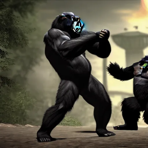 Image similar to a bear and a gorilla fighting in mortal kombat, highly detailed, 4 k