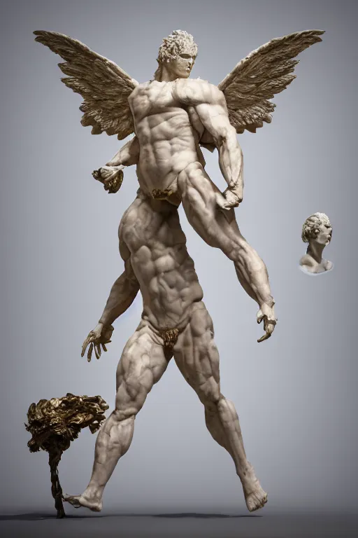 Image similar to photo of fullbody rococo delicate sculpture of a hulking herculean muscular onyx albino marble brock lesnar as an humanoid deity, clothed in silk, wings, sunrays, cinematic lighting, photorealistic, octane render, 8 k, depth of field, 3 d