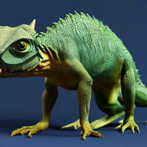 Prompt: a hybrid dog and lizard creature art direction by James Cameron ; cinematic quality character render; low angle; ultra high quality model; production quality cinema model;