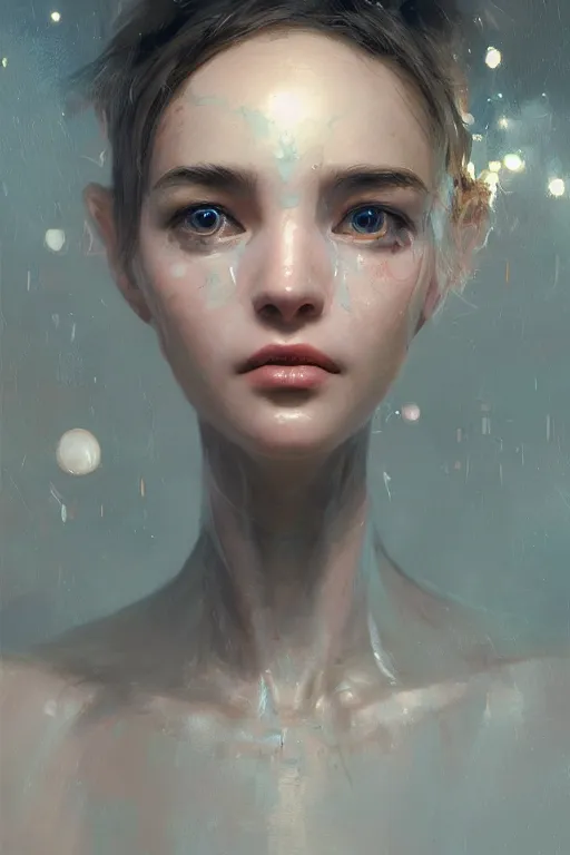 Image similar to The sentimental life of robots , joyful, close-up portrait, intricate, elegant, volumetric lighting, scenery, digital painting, highly detailed, artstation, sharp focus, illustration, concept art, ruan jia, steve mccurry