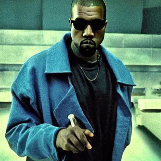 Image similar to film still of kanye west!!! as morpheus in the matrix