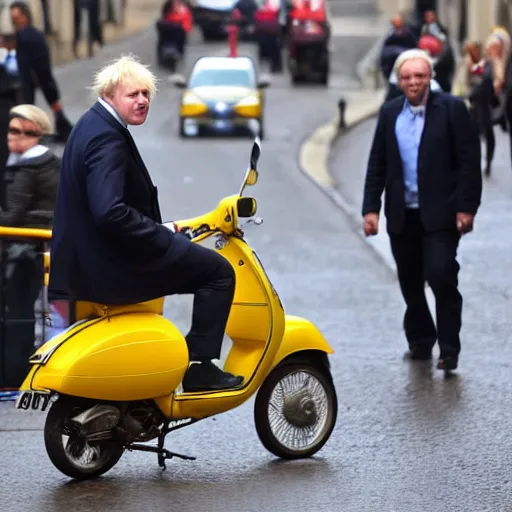 Image similar to boris johnson on a vespa