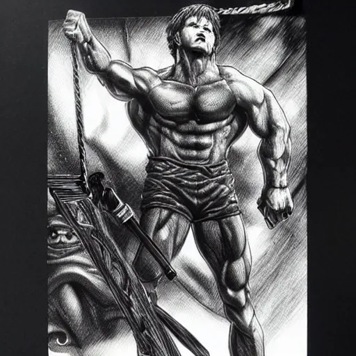 Image similar to mark Wahlberg by kentaro miura, hyper-detailed