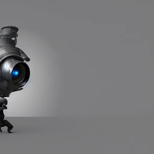 Image similar to a man with a camera attached to his head, a computer rendering by pascal blanche, featured on zbrush central, les automatistes, 8 k 3 d, dslr camera, rendered in cinema 4 d