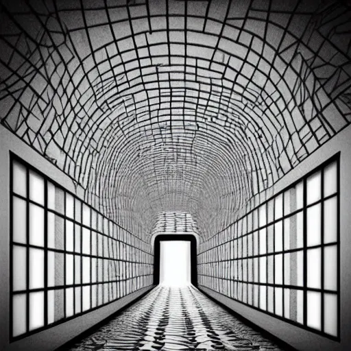 Image similar to “a disorienting white hallway and stairwell with many doors, confusing, creepy, eerie, doors, stairs, dimensions, MC Escher architecture, anime style, detailed background”