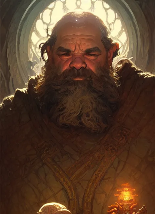 Image similar to a craggy faced dwarven lord, intricate, sharp focus, illustration, highly detailed, digital painting, concept art, matte, art by WLOP and Artgerm and Greg Rutkowski and Alphonse Mucha, masterpiece