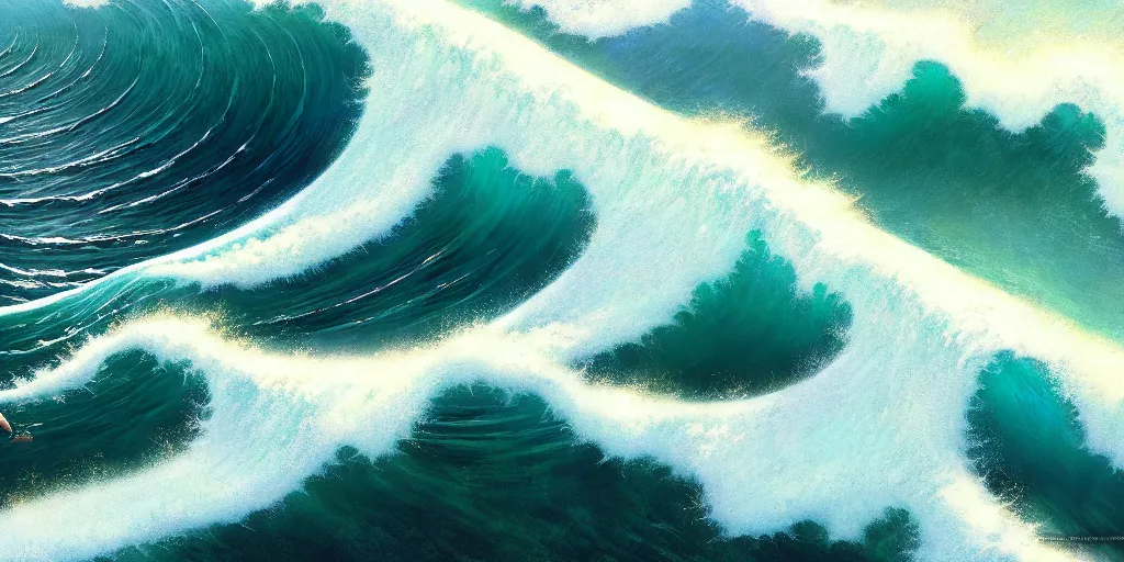 Image similar to pegusus runing through ocean wave, exquisite details, denoised, mid view, by norman rockwell, karl kopinski, artsation, greg rutkowski, makoto shinkai, takashi takeuchi, studio ghibli