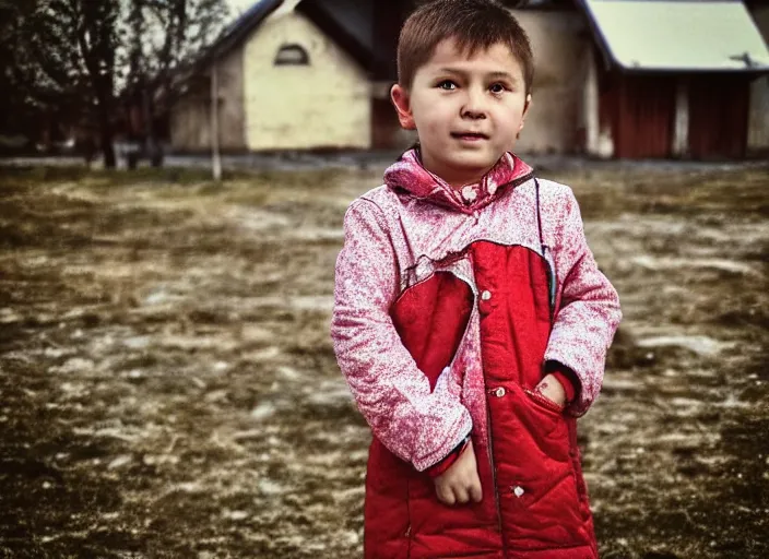 Image similar to professional fine details photo portrait of kid from kazan, tatarstan kid in the postsoviet suburbia, iphone detailed photo, instagram