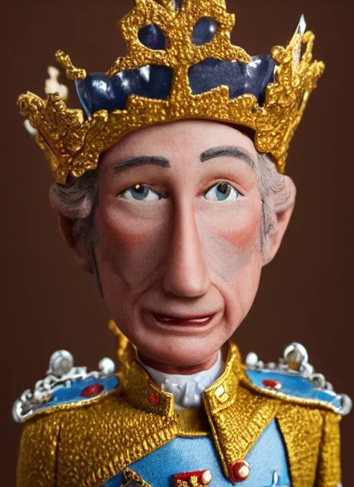 Prompt: closeup face profile portrait of tin toy prince charles as a fairytale prince wearing a crown eating cakes, depth of field, zeiss lens, detailed, symmetrical, centered, fashion photoshoot, by nicoletta ceccoli, mark ryden, lostfish, breathtaking, 8 k resolution, extremely detailed, beautiful, establishing shot, artistic, hyperrealistic, octane render