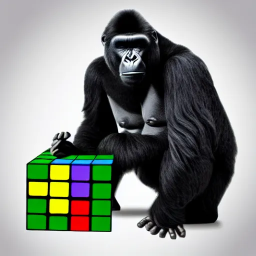 Image similar to a gorilla solving a rubix cube