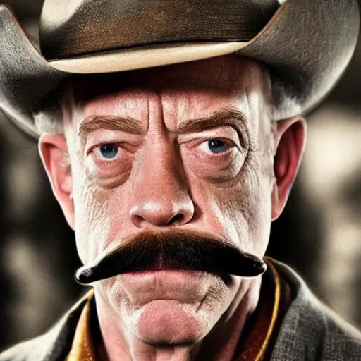 Image similar to j. k. simmons!!!! as a cowboy with a moustache