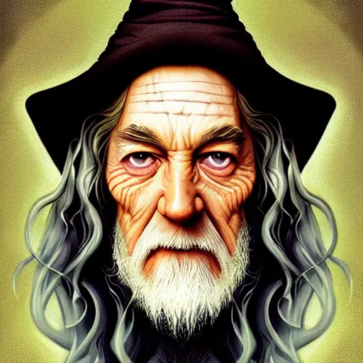 Prompt: BeePunk gandalf portrait Pixar style, by Tristan Eaton Stanley Artgerm and Tom Bagshaw