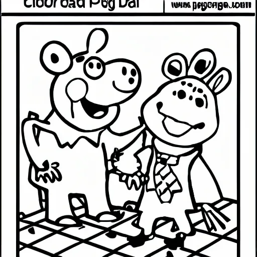 Image similar to pepapig cartoon with pepa george and daddy pig, colouring page