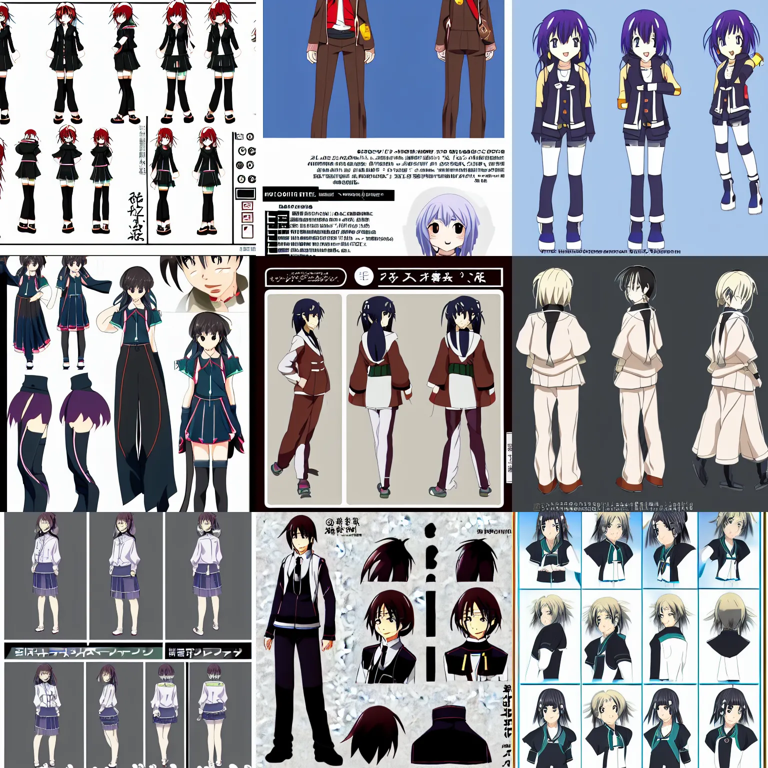Prompt: Hikari Natsume, anime character reference sheet