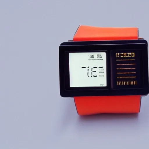 Image similar to watch from 1 9 8 0 with touch screen designed by hartmut esslinger