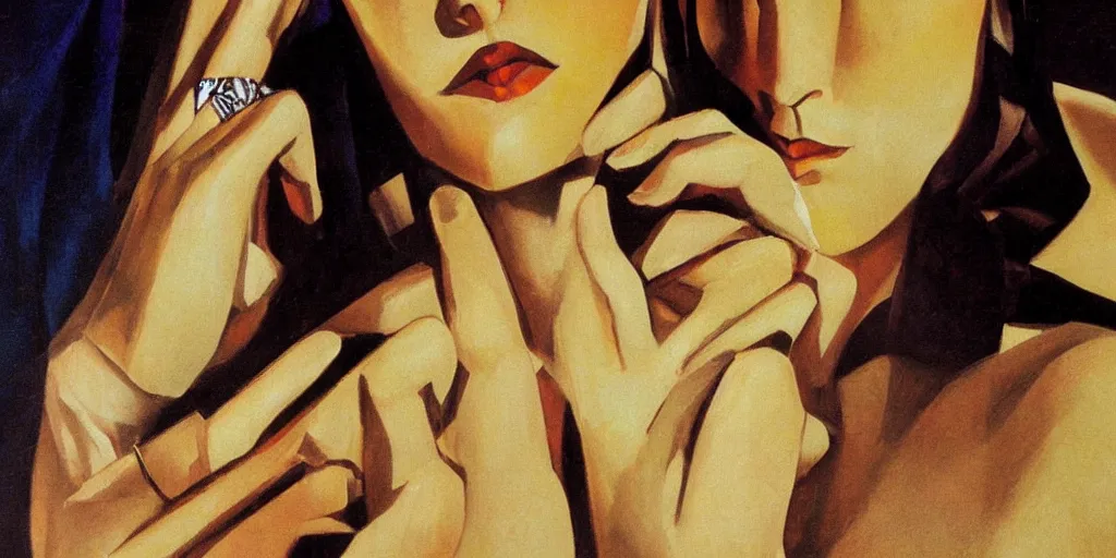 Image similar to lord of the rings close up of the ring style of tamara de lempicka