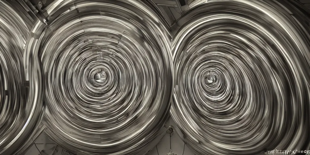 Prompt: inside a laundromat, spinning deformed fractals of washing machines by Jeffrey Smith, Mike Windelmann and Chad Knight