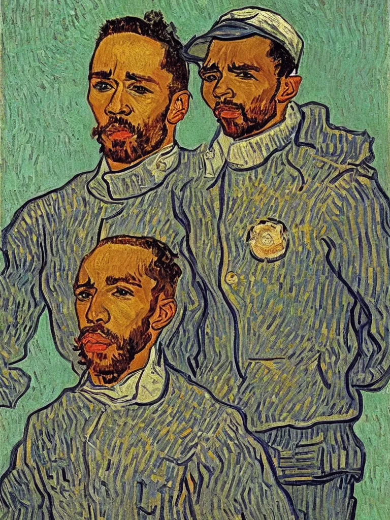 Image similar to portrait of Sir Lewis Hamilton by Van Gogh